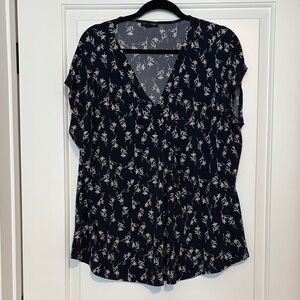 Lane Bryant Navy and White Floral Blouse